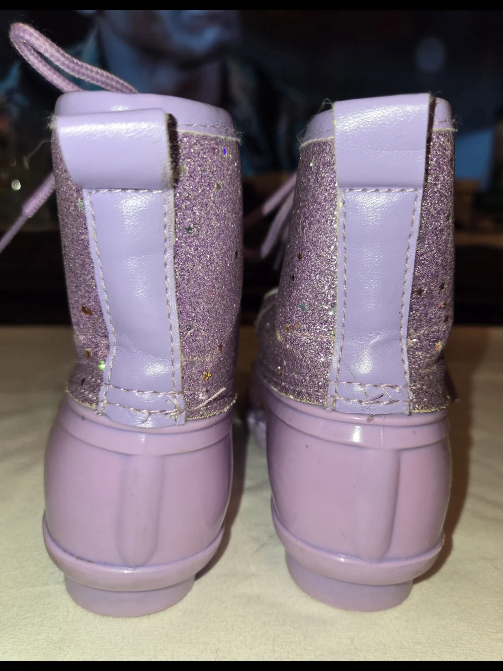Chosen Steps Kids Purple Glitter Lace-Up Rain Boots SZ 6